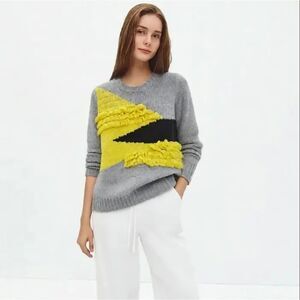 Tout Ā Coup Grey And Yellow Relief Design Knit Sweater